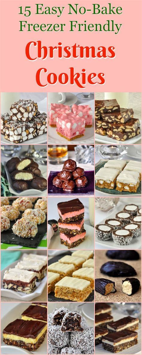 These cookies freeze well and are great for care packages. No Bake Christmas Cookies. Now UPDATED to 25 freezer friendly recipes! | Christmas cooking, Xmas ...