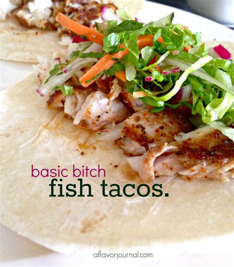 The smoky shrimp are perfectly spiced, served atop a mexican slaw and drizzle lightly with spicy mayo. basic bitch fish tacos. | a flavor journal.