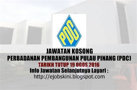 Pulau pinang | peluang terbuka kepada seluruh rakyat malaysia yang berkelayakan dan berminat untuk mengisi kekosongan di perbadanan pembangunan pulau pinang anda diperlawa untuk segera membuat. Jawatan Kosong Perbadanan Pembangunan Pulau Pinang (PDC ...