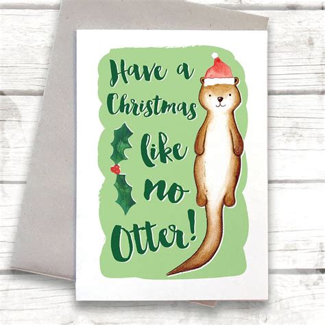 This is a gift guide of christmas homemade, vintage crafts and gifts and cards from etsy. Funny Otter Pun Christmas Card | Funny christmas cards, Christmas cards, Christmas humor