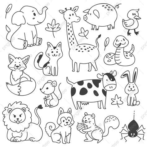 And the youngest artist will be fond of animal masks. Set Of Animals Doodle Vector Illustration, Animal, Animals, Art PNG and Vector with Transparent ...