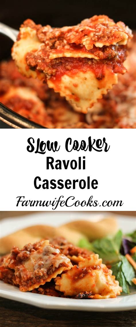 Just layer on about half a bag of frozen ravioli. Slow Cooker Cheesy Ravioli Casserole - Farmwife Cooks ...