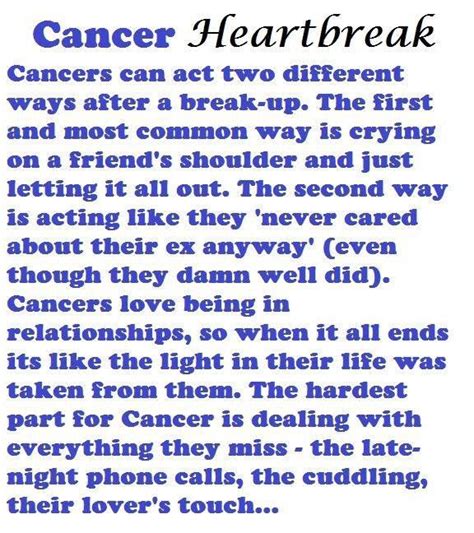You'll know when you, dear cancer, are almost done with the relationship when you cling even tighter and seem to have lost the capacity to give your partner any space at all. Just Another Break-Up image by Emily Swingle | Cancer ...