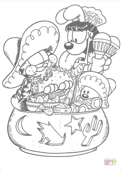 Pick and print a nice coloring page of garfield, the cheeky and very lazy cat with a love for junk food. Garfield loves Tortillas coloring page | Free Printable ...