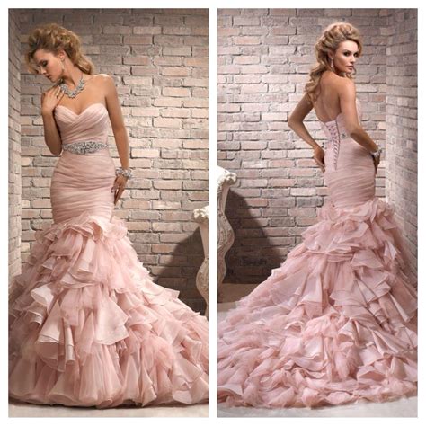 And because of the comfy tank straps for extra support, we promise you'll never want to take this wedding gown off! Maggie Sottero Blush Pink Mermaid Dress Front & Back view ...