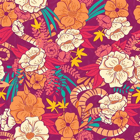 Flowers make the world a today's freebie is 6 seamless floral jpg patterns by pixel buddha. Floral Jungle With Snakes Seamless Pattern, Tropical ...