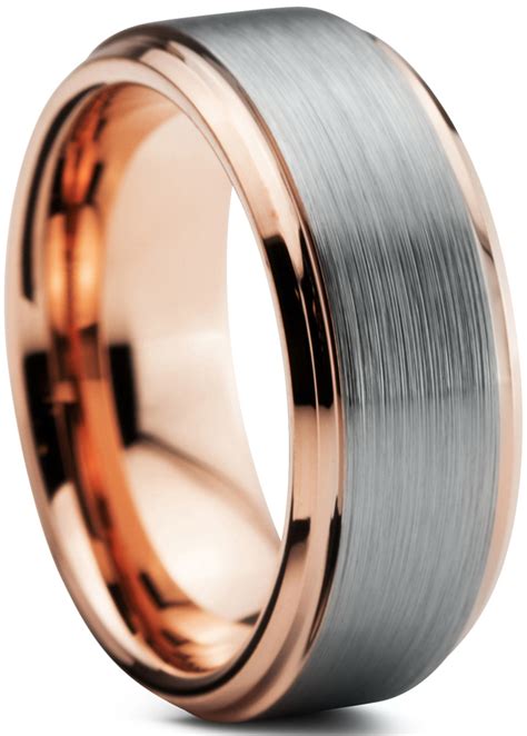Lovemark 10k gold 1/10 carat t.w. Tungsten Wedding Band Ring 8mm for Men Women Comfort Fit ...