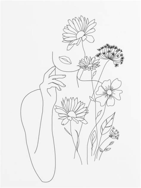 Buy line art woman with flowers 1 wall mural today or come in and see our other designs. minimal line art woman with flowers in 2020 | Abstract ...
