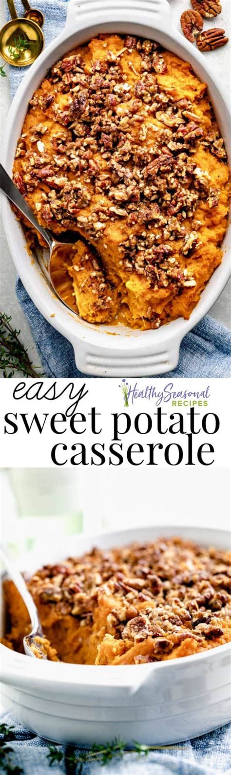 Recipes with sweet potatoes are simple to prepare and healthy sweet potato recipes are always good to have on hand, no matter the time of year! easy sweet potato casserole - Healthy Seasonal Recipes