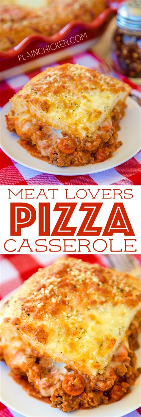 Stir in the pizza sauce, pepperoni and olives. Meat Lovers Pizza Casserole - a family favorite!!! Lean ground beef, sausage, pepperoni, pasta ...