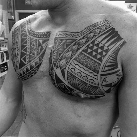 Blue color tree tattoo design on the shoulder and sleeve looking cool. 50 Polynesian Chest Tattoo Designs For Men - Tribal Ideas