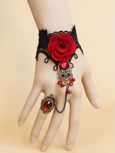 Spring flowers in a set consisting of necklace. Handmade Black Lace Red Flower Pendant Gothic Bracelet ...