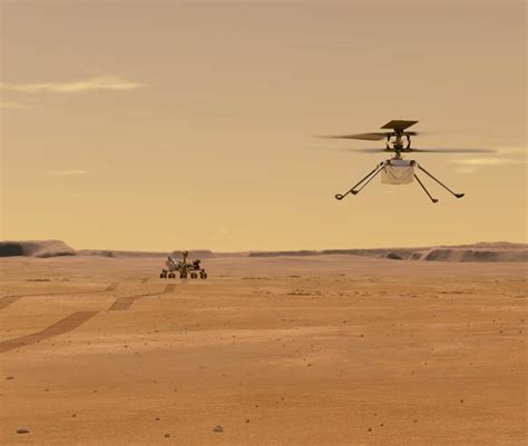 Perseverance's destination is a crater on mars, where it will look for an animation depicting the test flight of nasa's ingenuity helicopter on mars. Helicopter Above Perseverance on Mars