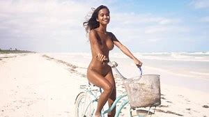 Putri Cinta Naked Cycling on a Beach (064 El Cuyo)