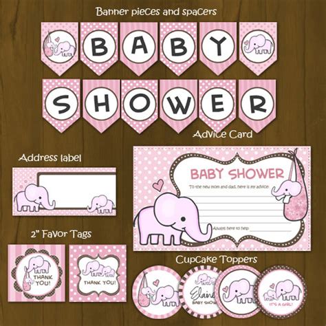 Free watercolor baby shower invitation: Pink Elephant Printable Baby Shower Package · Splashbox Printables · Online Store Powered by ...