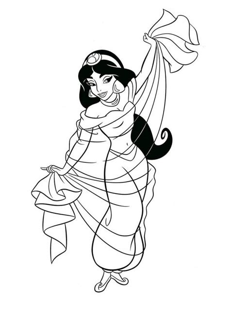 Color the dress and decorate with glitter. Princess Jasmine Waering Beautiful Dress Coloring Page ...