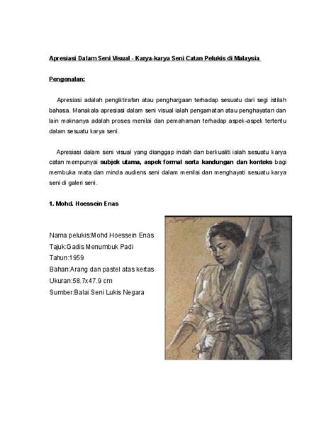 Hoessein enas played a significant role in the broader cultural development of this new nation. Apresiasi Seni Visual Karya Dato' Mohd Hoessein Enas ...