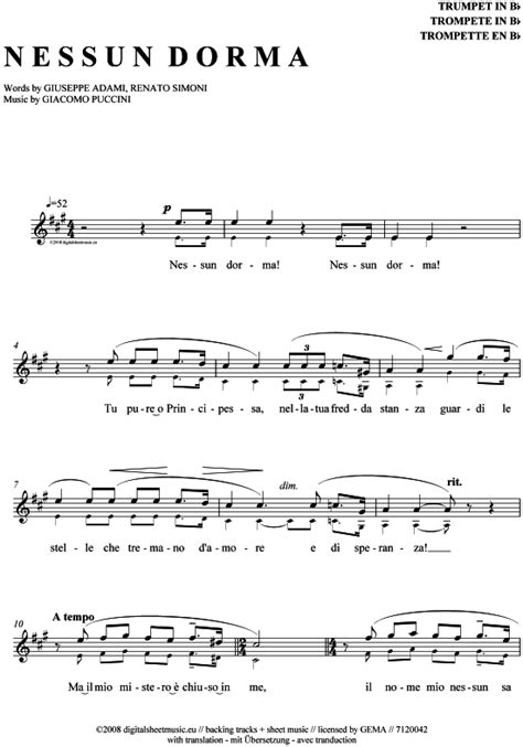 Nessun dorma • page 2. Nessun dorma (Trompete in B) Paul Potts / G. Puccini [PDF ...
