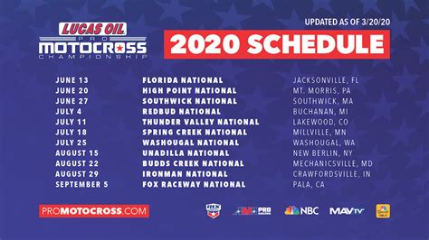 It was founded by trucker forrest lucas and his wife charlotte in 1989. Updated 2020 Pro Motocross Schedule - Motocross - Racer X ...