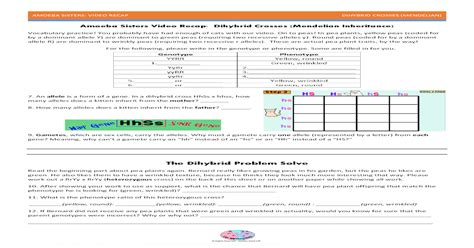 A dihybrid cross is a cross between basic genetics monohybrids and dihybrids worksheet answers crosses which involve two traits (aabb x aabb) are emphasized and students. Amoeba Sisters Video Recap Monohybrid Crosses Mendelian ...