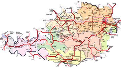 Der erste zug von münchen hbf nach wien hbf fährt um 05:23 ab. austria train map large | oostenrijk | Pinterest | Train ...