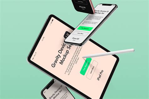 Layered psd through smart object insertion license: Free falling devices mockup - Free Mockup Download