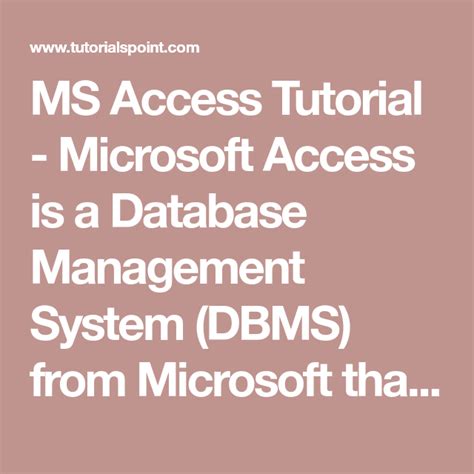 Database management system is a software that manages data stored in the database. MS Access Tutorial - Microsoft Access is a Database ...