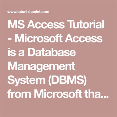 One of the main applications of dbms is that it can also be used. MS Access Tutorial - Microsoft Access is a Database ...