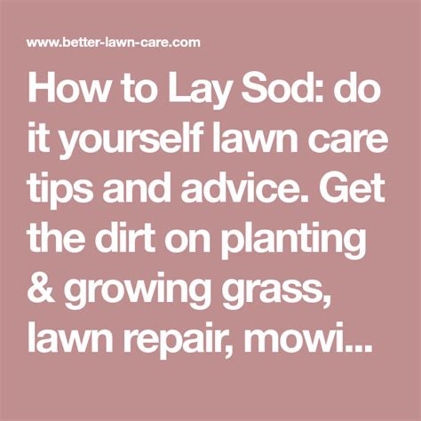 This is an excellent resource that will help you figure out when the best time to plant new grass seed would be, how often. How to Lay Sod: do it yourself lawn care tips and advice. Get the dirt on planting & growing ...