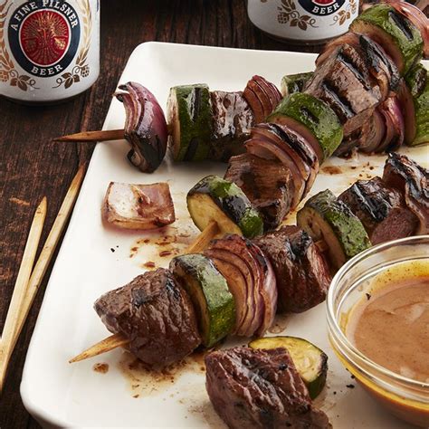 Make sure the grill temperature is around give yourself a break and start making foil packet meals for weeknight dinners this summer. Grilled Beef Skewers with Miller Lite Base Marinade | Beef ...