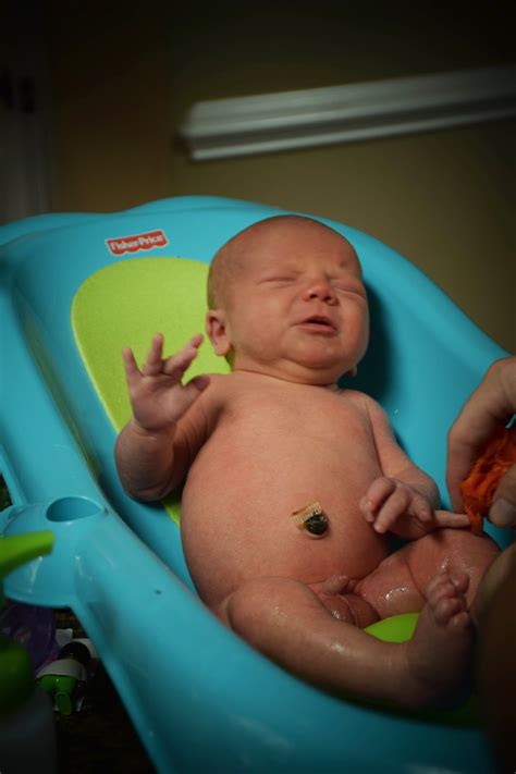 While most parents are worried about making the bath too hot, be sure you don't err in the other direction, since babies get cold easily. Laurelea and Will : Will's First Bath