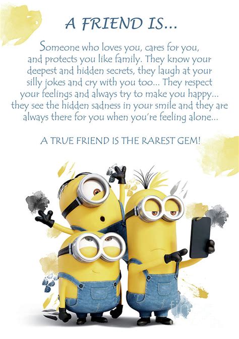 Both children and adults simply adore this cartoon; A Friend is.. Minions Cute Friendship Quotes - 6 Digital Art by Prar K Arts