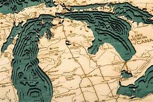 Great Lakes Wood Carved Topographical Depth Chart Map Etsy Great