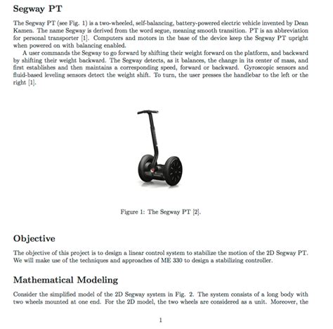 Failed due to high cost. Segway PT The Segway PT (see Fig. 1) Is A Two-whee ...