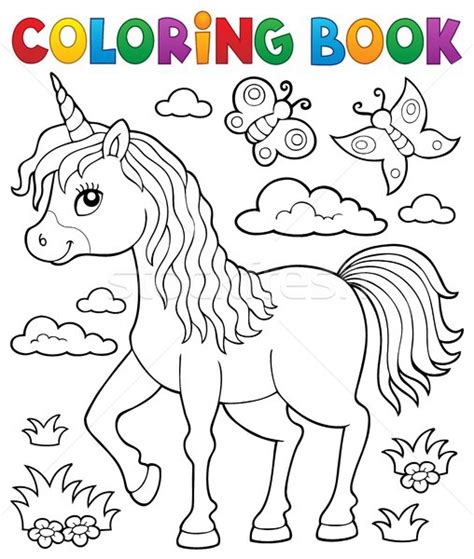 Coloring Book Happy Unicorn Topic 1 Vector Illustration
