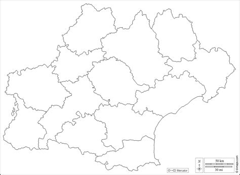 Cartes administratives d'occitanie pour l'infographie, l'édition et l'impression grand format; Occitanie carte géographique gratuite, carte géographique ...