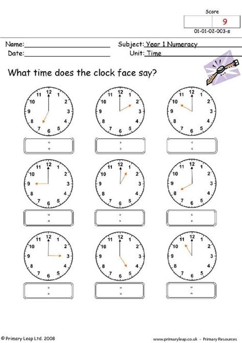 Numbers from 1 to 20 grade/level: Numeracy: Time 1 | Worksheet | PrimaryLeap.co.uk