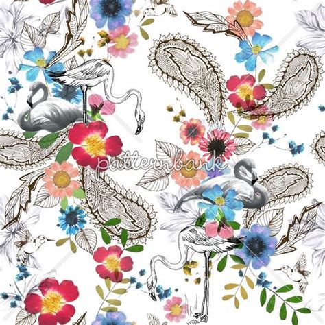 See more ideas about pattern, floral, prints. Flamingos Hidden Amongst Delicate Blooms and Paisley by ...