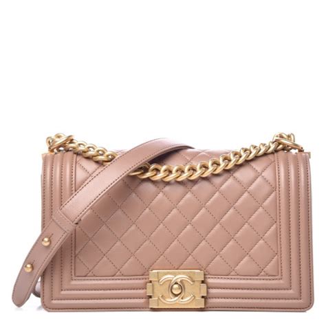 Chanel boy flap bag quilted lambskin old medium. CHANEL Lambskin Quilted Medium Boy Flap Beige 327171