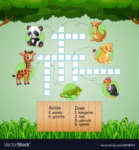 Free kids crossword puzzles online. Animal crossword puzzles for kids games Royalty Free Vector