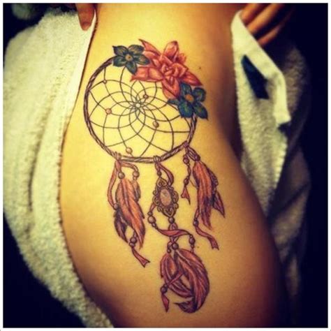 Right foot dreamcatcher tattoo for girls. small Dreamcatcher Tattoo with rose