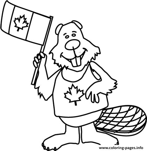 Canadian flag coloring page from canada category. Canadian Flag With Castor Coloring Pages Printable