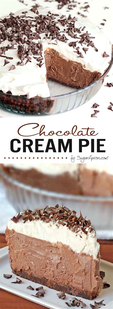 The chocolate cream filling in this rich pie is made with cocoa flavored with a bit of butter and vanilla. chocolate-cream-pie-1 - Sugar Apron