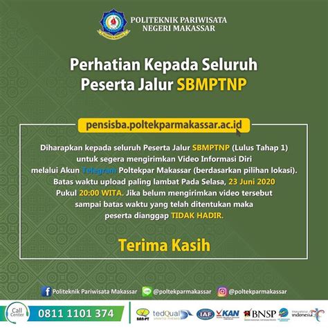 Calon peserta mengisi formulir registrasi awal yang. Kepada seluruh Peserta Jalur SBMPTNP (Lulus Tahap 1) untuk segera mengirimkan Video Informasi ...