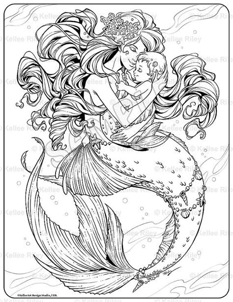 Realistic mermaid coloring page printables mermaid coloring … Mother and Baby Mermaid Adult Coloring Page | Mermaid ...