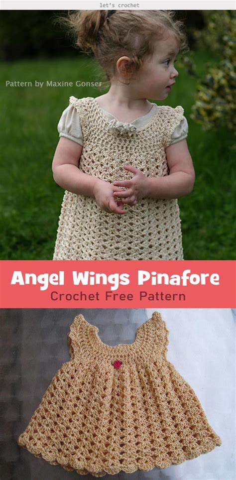 Pinafore dress knitting pattern free. Angel Wings Pinafore Baby Dress Crochet Free Pattern