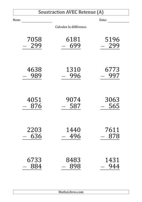 Leçons, exercices et evaluations corrigés sur le programme de numeration calcul. Épinglé sur Soustraction avec retenue