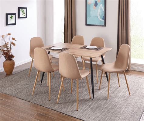 The modern dining room table comes in different shapes: IDS Home 7-Piece Modern Wood Kitchen Dining Set Rectangular Table and 6 Fabric Chairs - Walmart ...