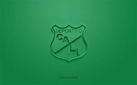 El diseño consta de 4 líneas paralelas en forma de v con el escudo a la derecha y el logo de la marca a la izquierda. Indir duvar kağıdı Deportivo Cali, yaratıcı 3D logo, yeşil ...