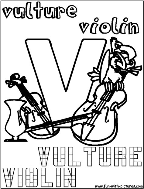 The coloring page is printable and can be used in the classroom or at home. V Vulture Violin Coloring Page | Coloring pages, Color, Violin